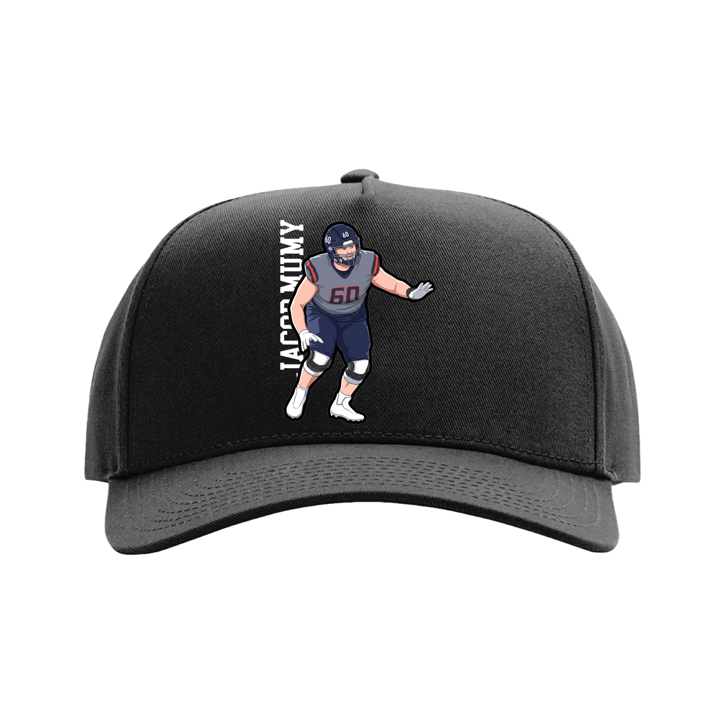 Full Fabric Five-Panel Champ Cap — Name Vertical in Black