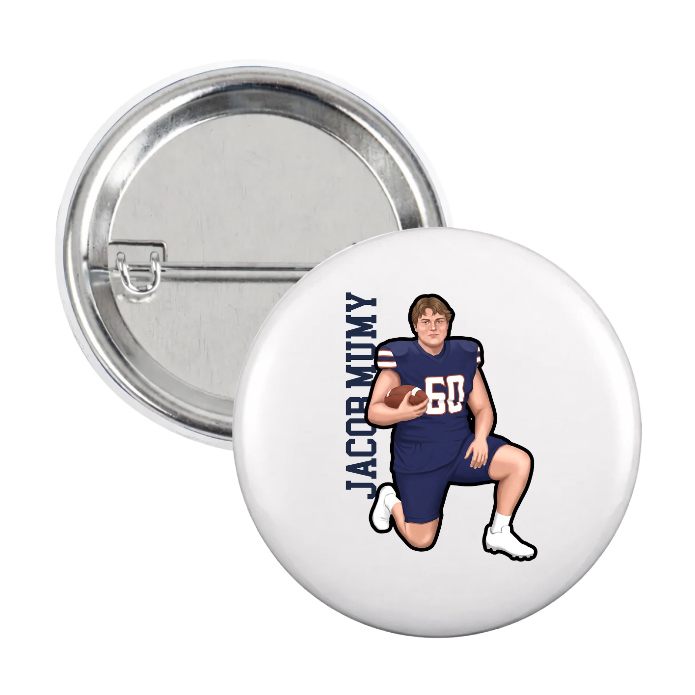 Game Day Button — Name Vertical in White