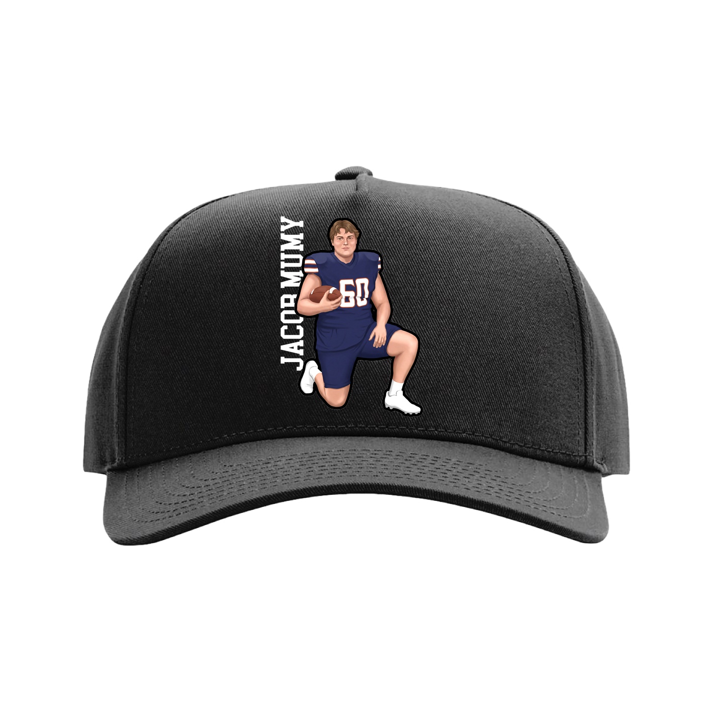 Full Fabric Five-Panel Champ Cap — Name Vertical in Black