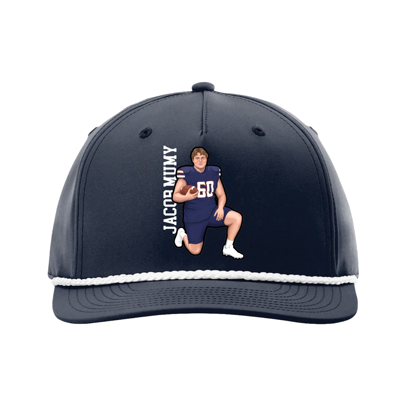 Five-Panel Classic Rope Cap — Name Vertical in Navy