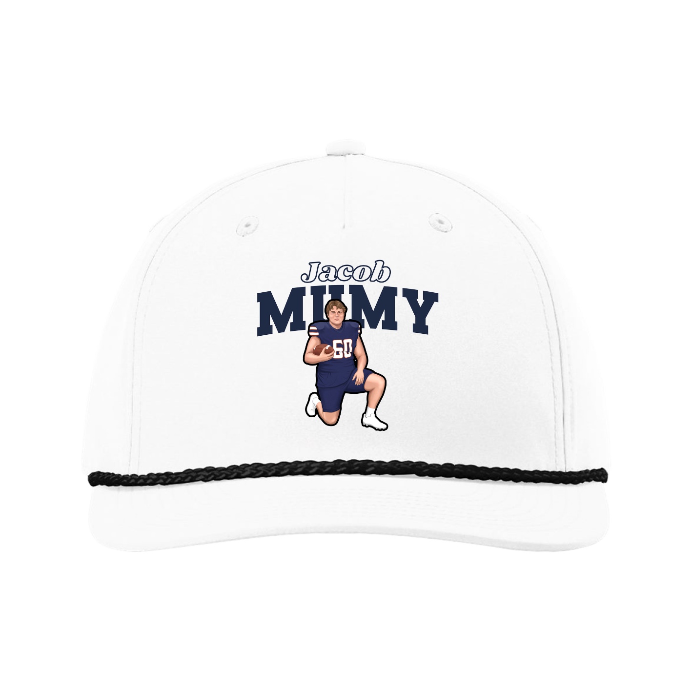 Five-Panel Classic Rope Cap — Name Arch in White