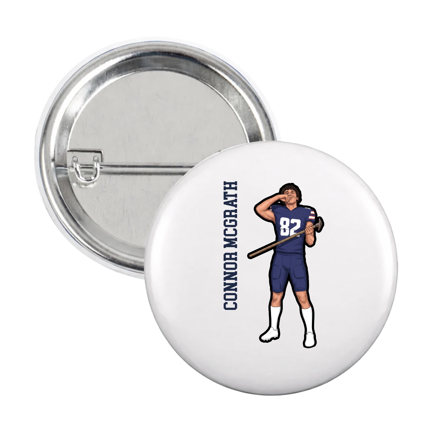 Game Day Button — Name Vertical in White