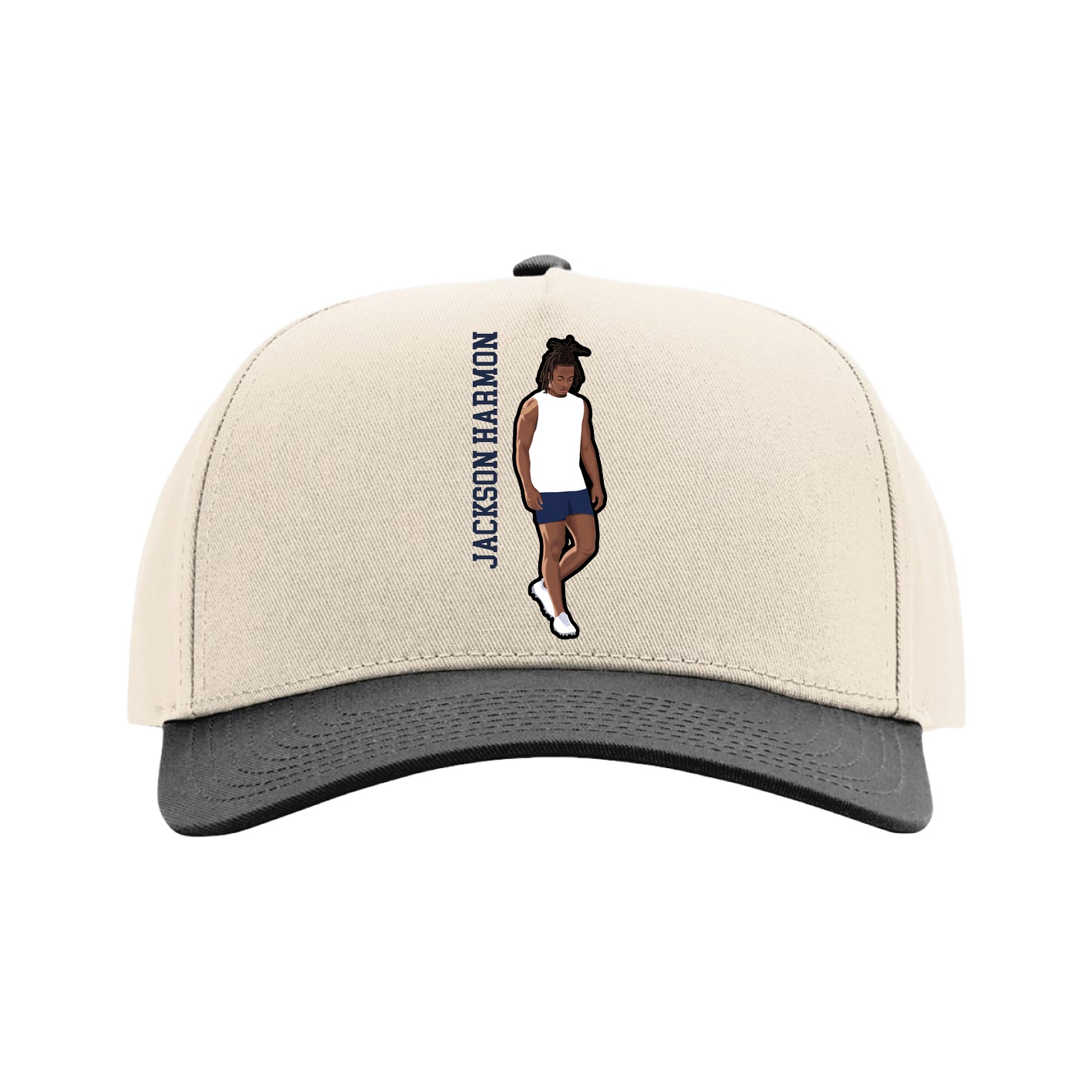 Full Fabric Five-Panel Champ Cap — Name Vertical in Cream/Black