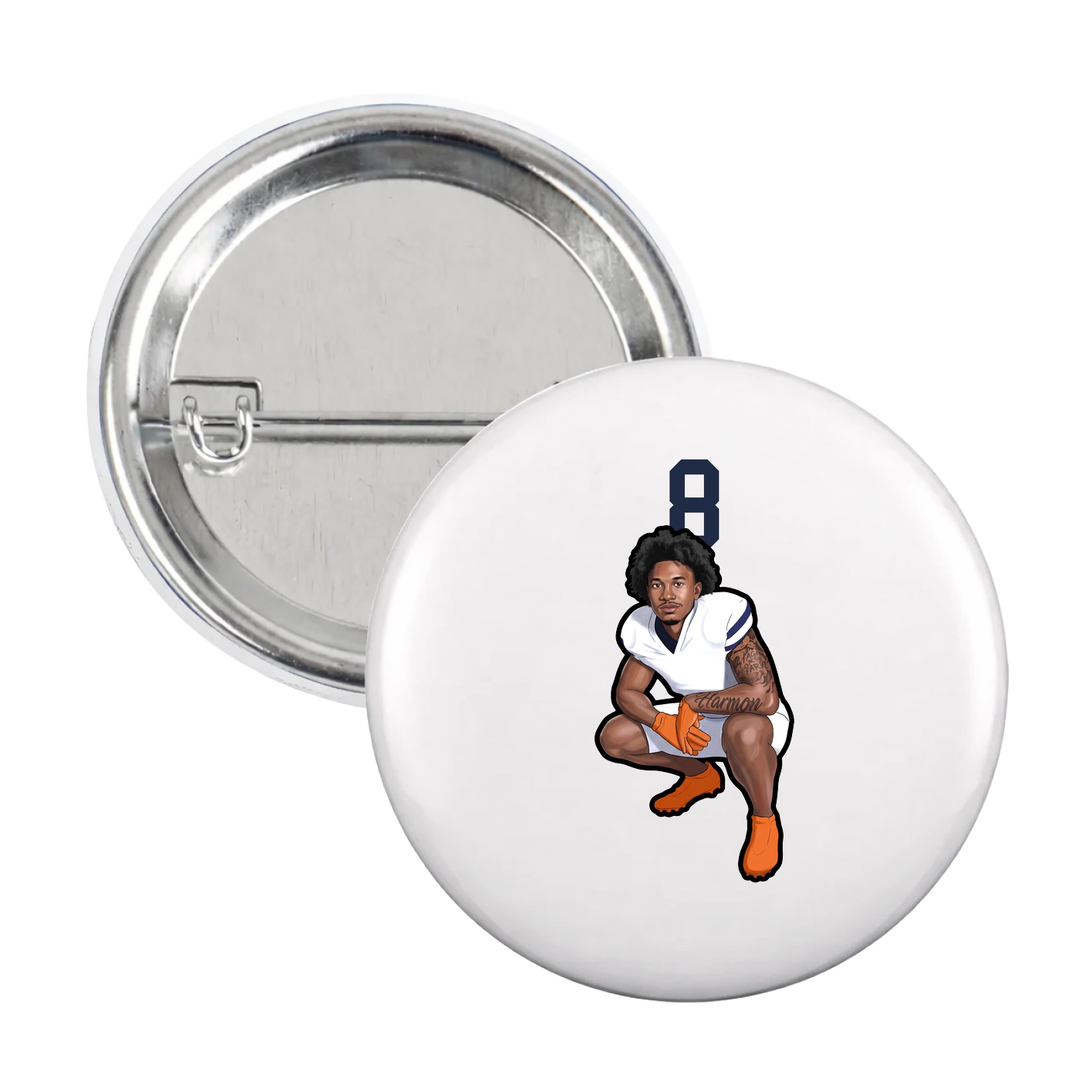 Game Day Button — Number Top in White