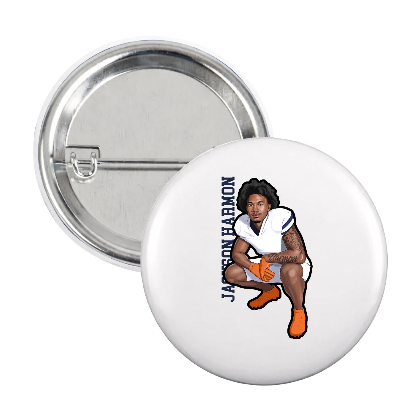 Game Day Button — Name Vertical in White