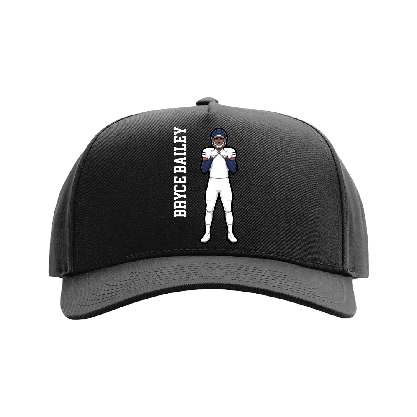 Full Fabric Five-Panel Champ Cap — Name Vertical in Black