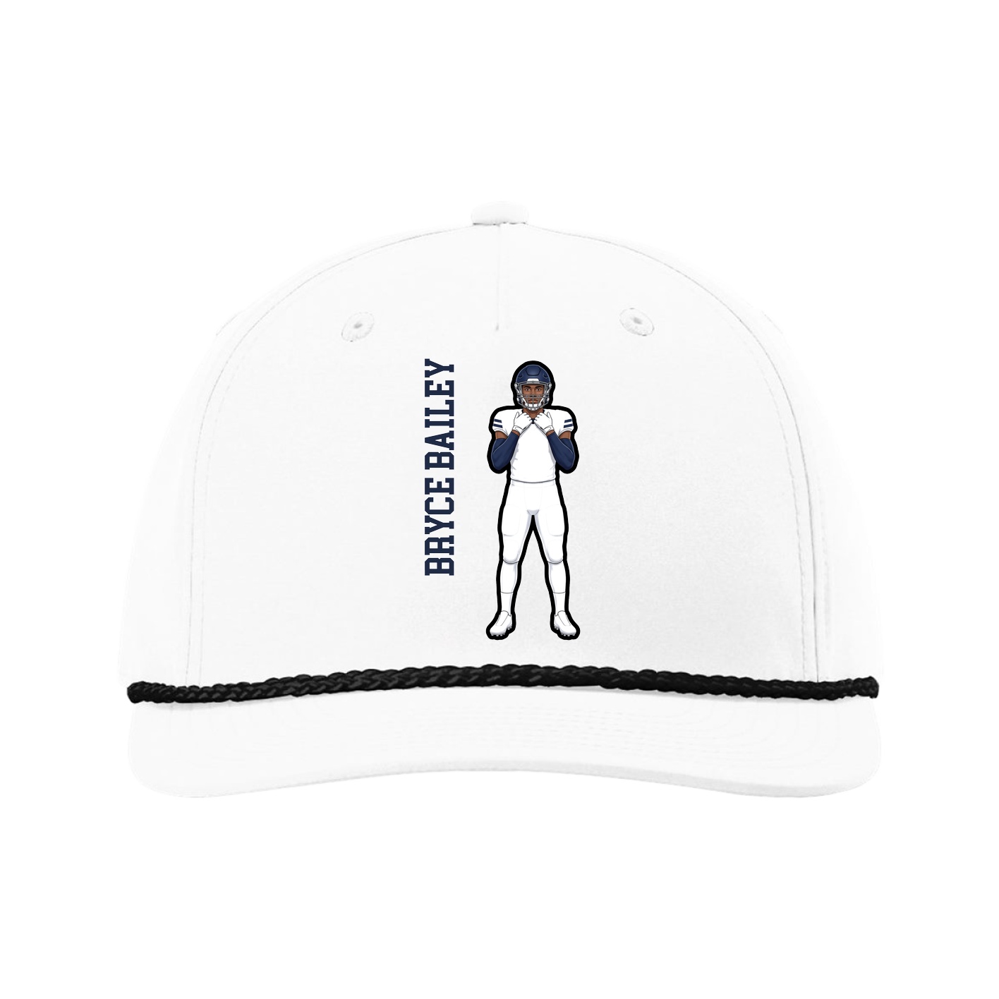 Five-Panel Classic Rope Cap — Name Vertical in White
