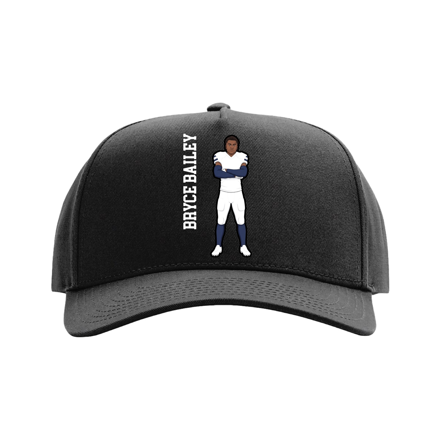 Full Fabric Five-Panel Champ Cap — Name Vertical in Black