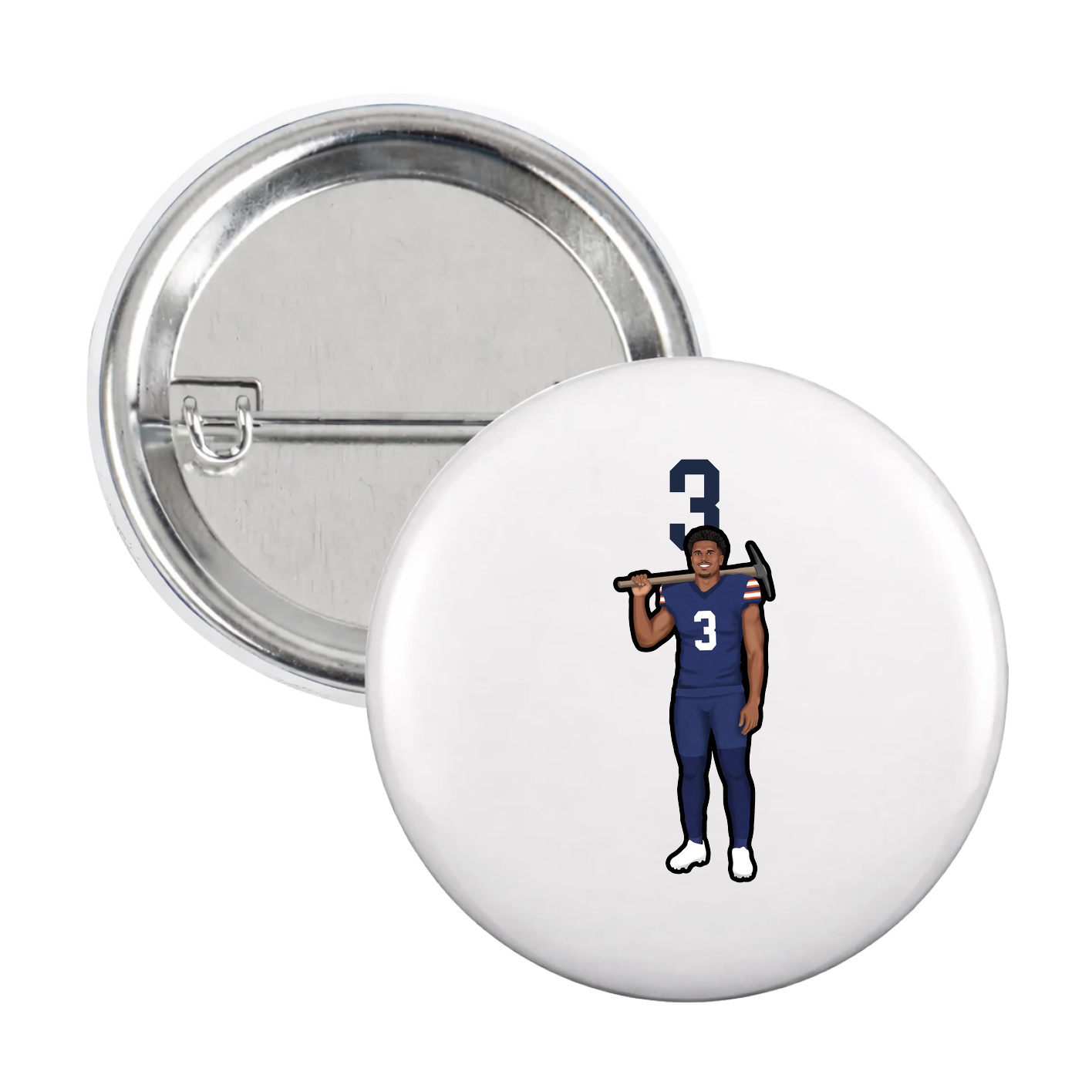 Game Day Button — Number Top in White