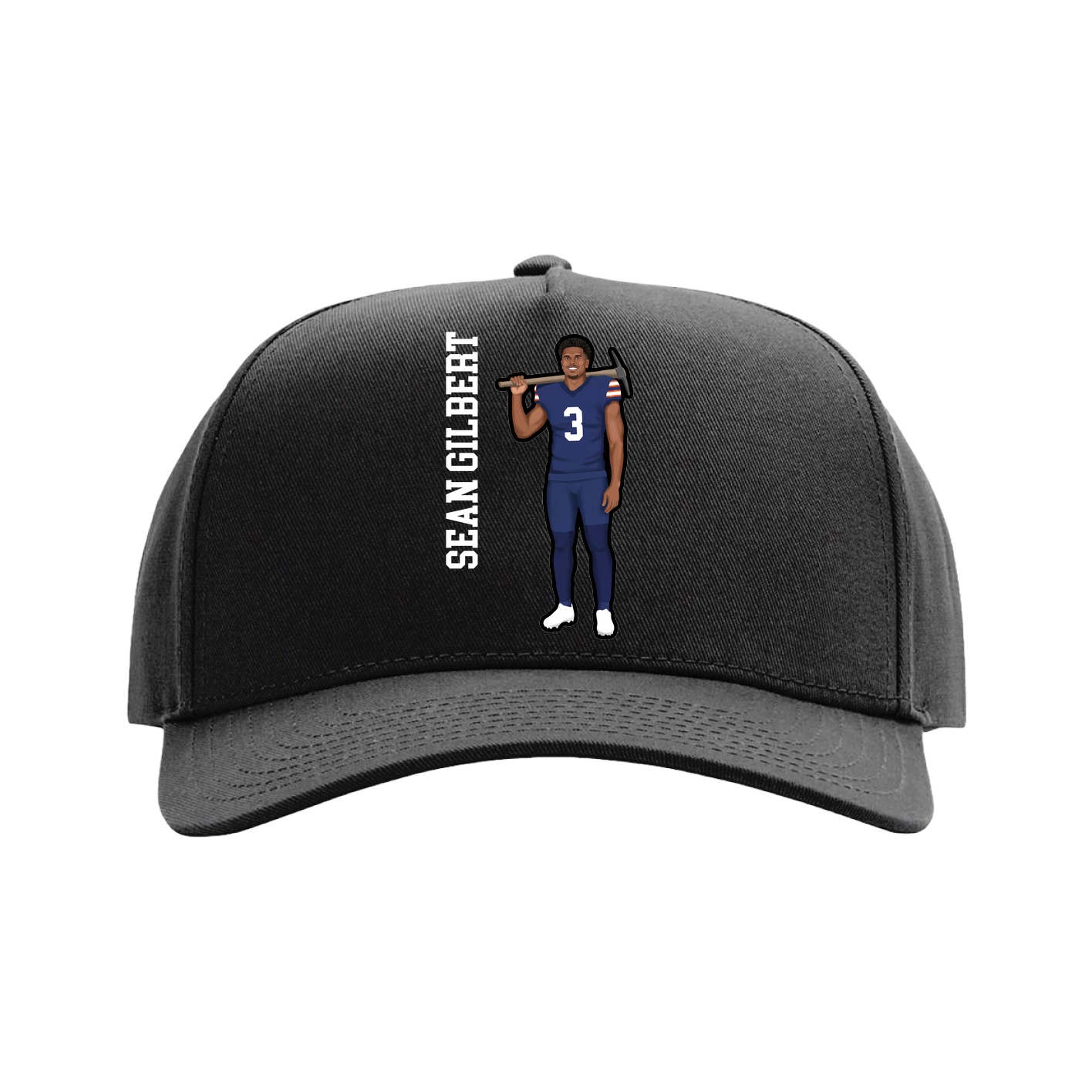 Full Fabric Five-Panel Champ Cap — Name Vertical in Black