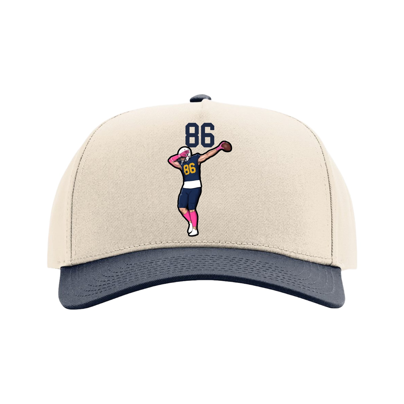 Full Fabric Five-Panel Champ Cap — Number Top in Cream/Navy