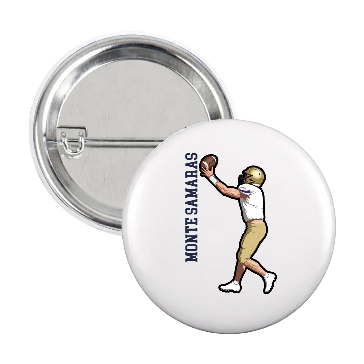 Game Day Button — Name Vertical in White