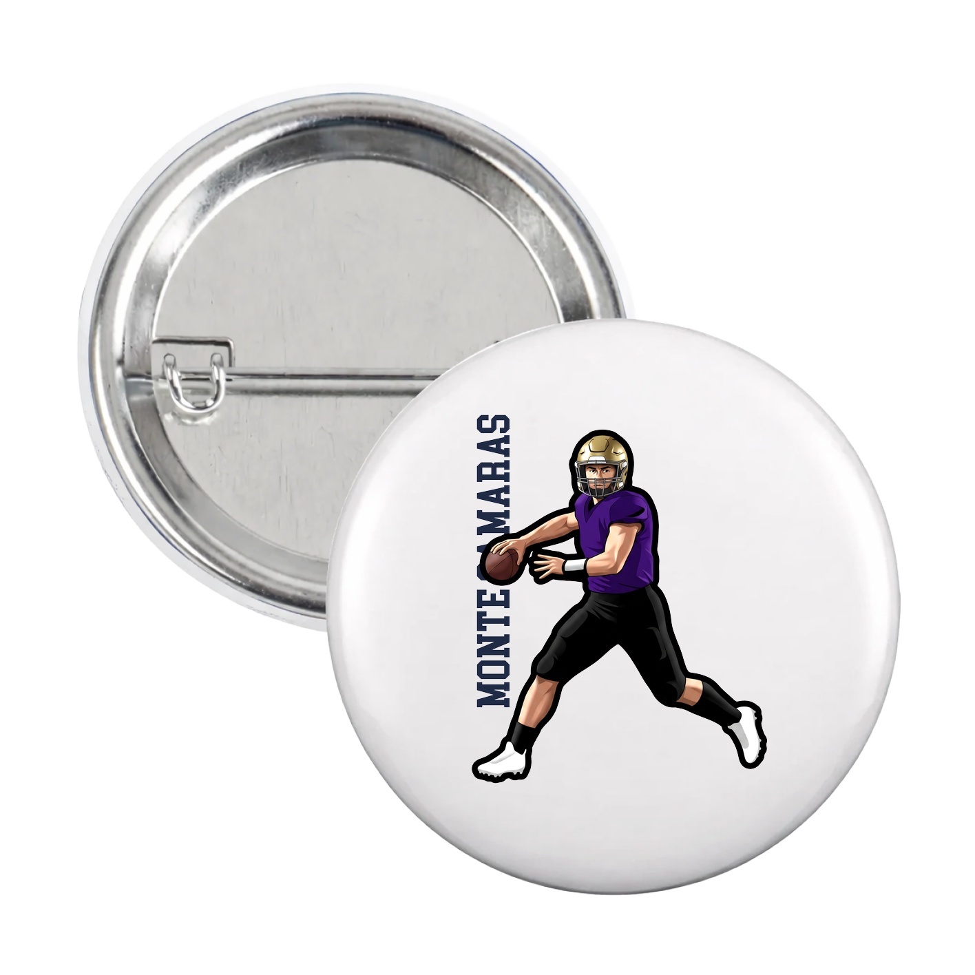 Game Day Button — Name Vertical in White