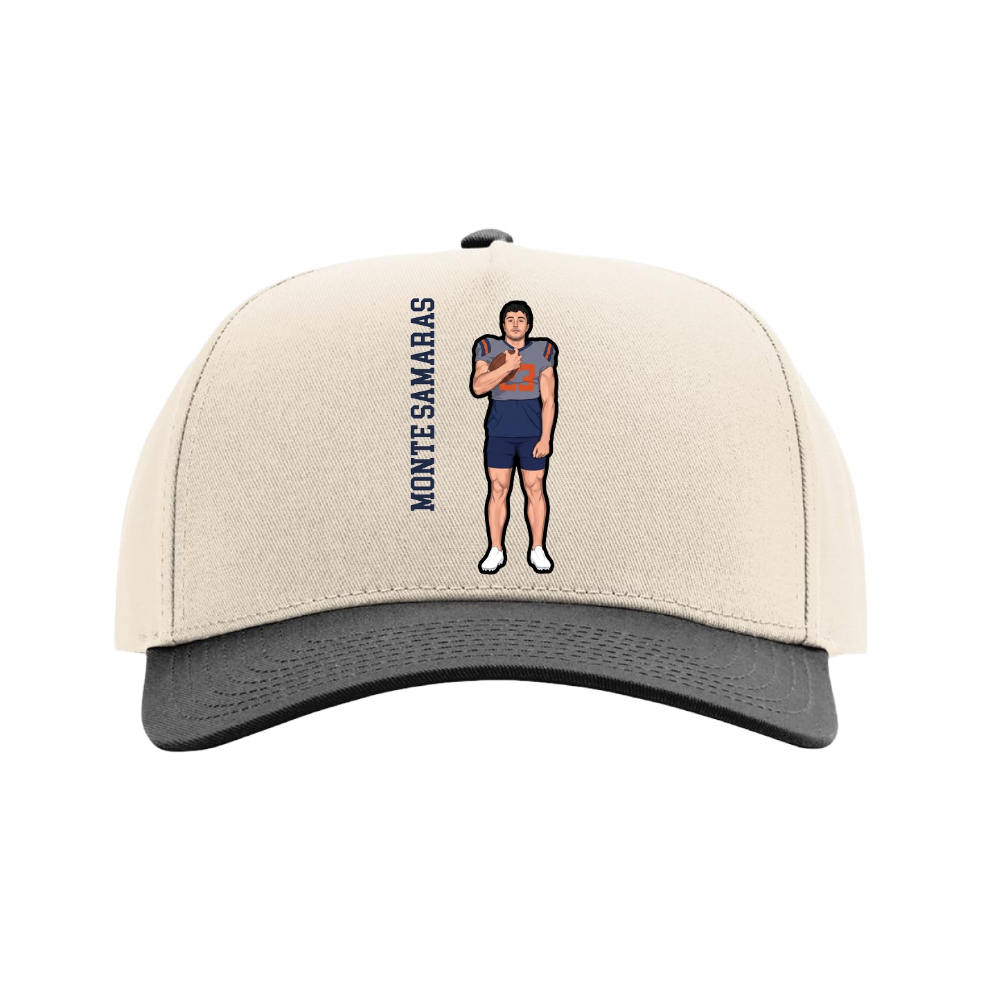 Full Fabric Five-Panel Champ Cap — Name Vertical in Cream/Black