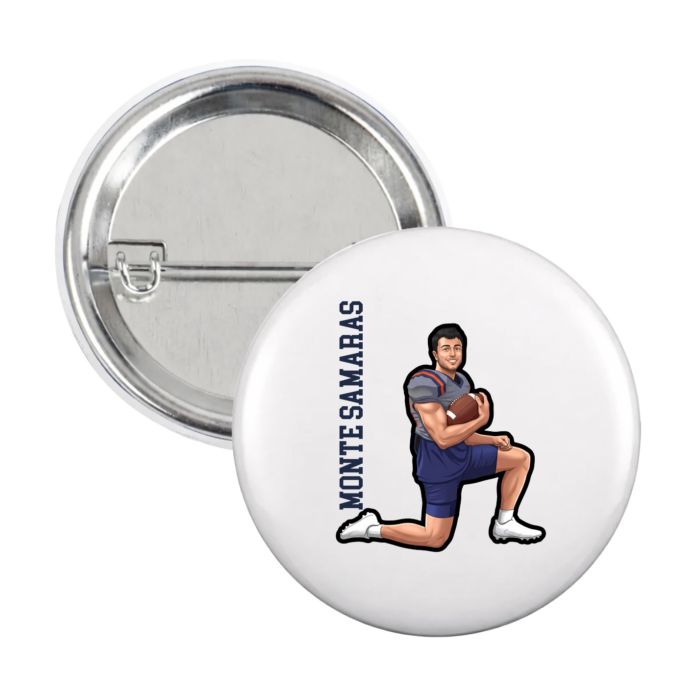 Game Day Button — Name Vertical in White