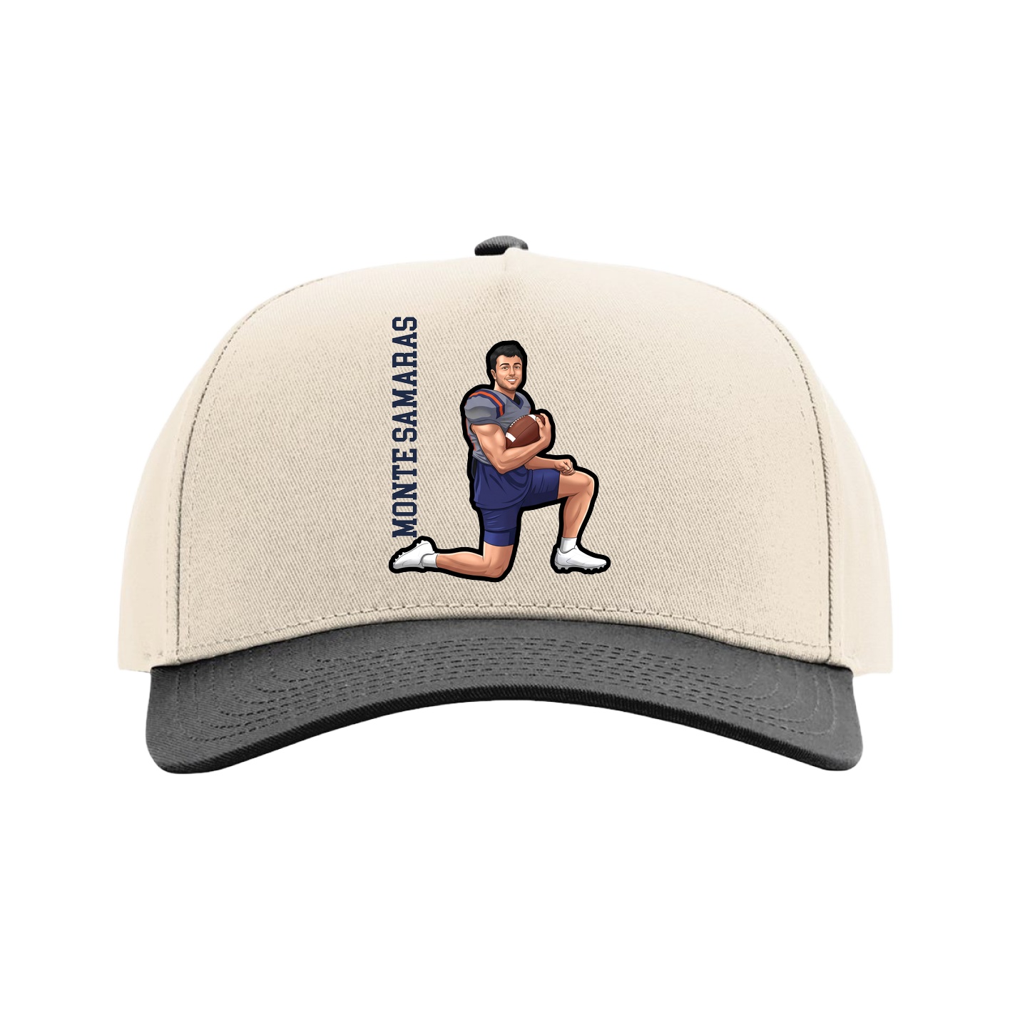 Full Fabric Five-Panel Champ Cap — Name Vertical in Cream/Black