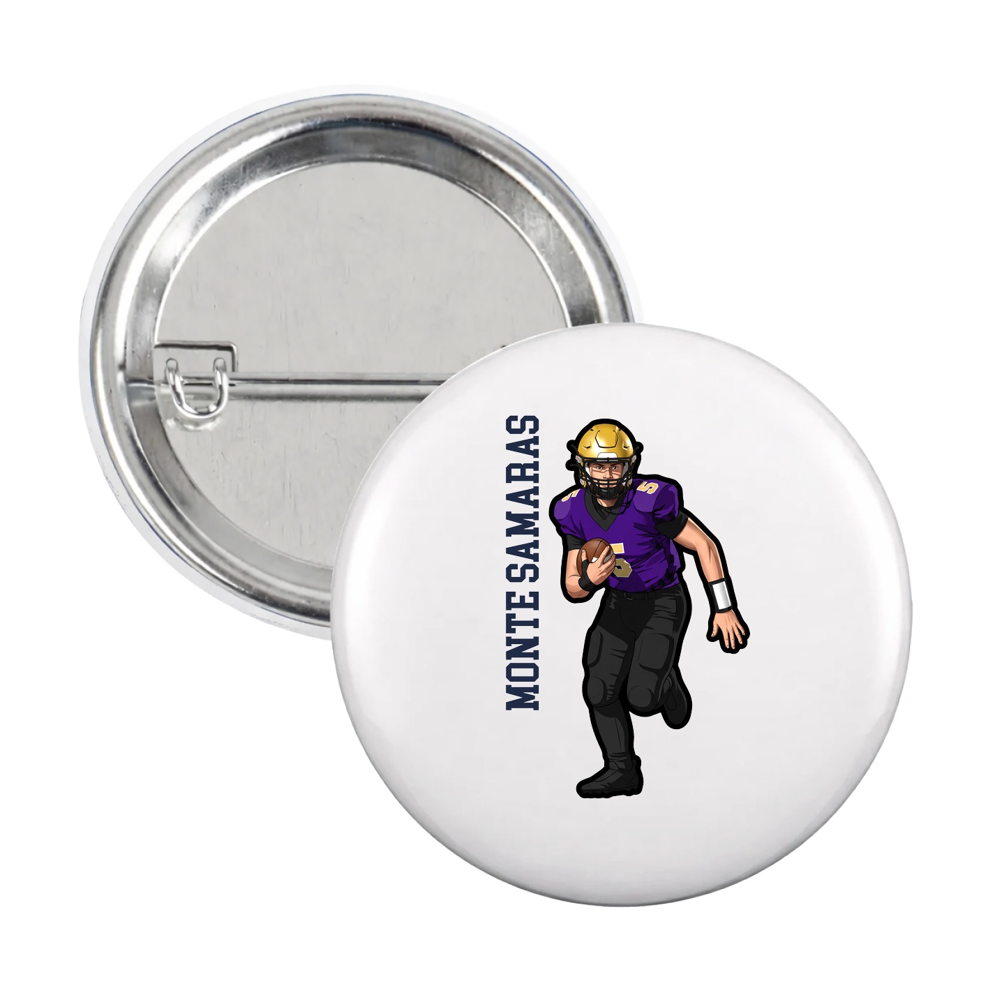Game Day Button — Name Vertical in White