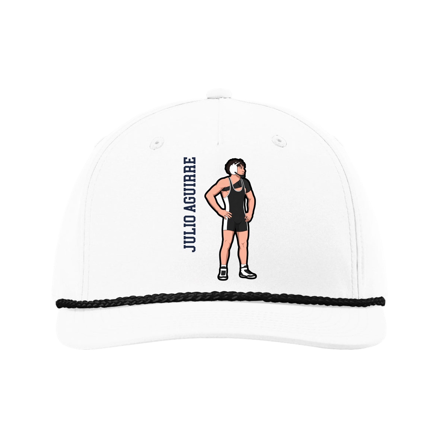 Five-Panel Classic Rope Cap — Name Vertical in White