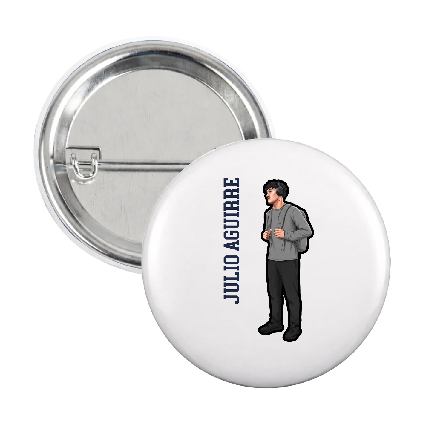 Game Day Button — Name Vertical in White