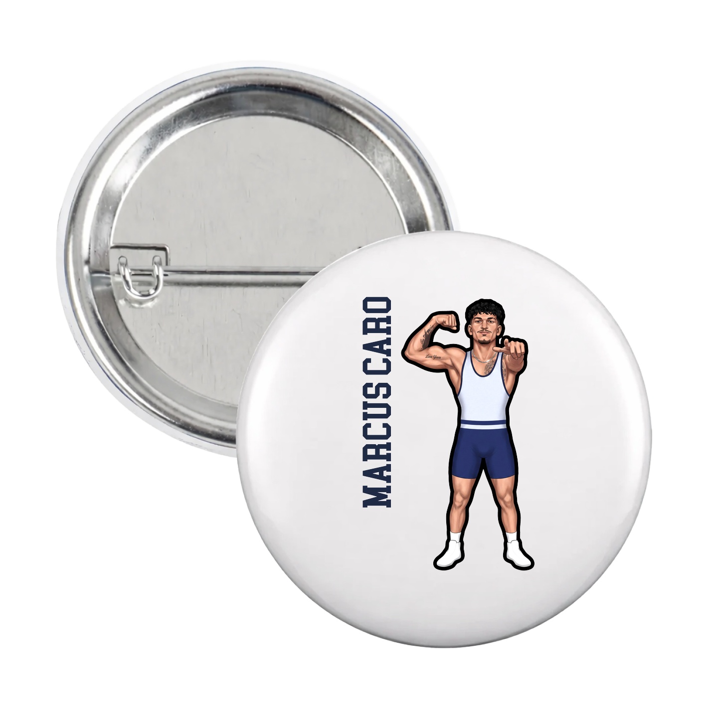 Game Day Button — Name Vertical in White