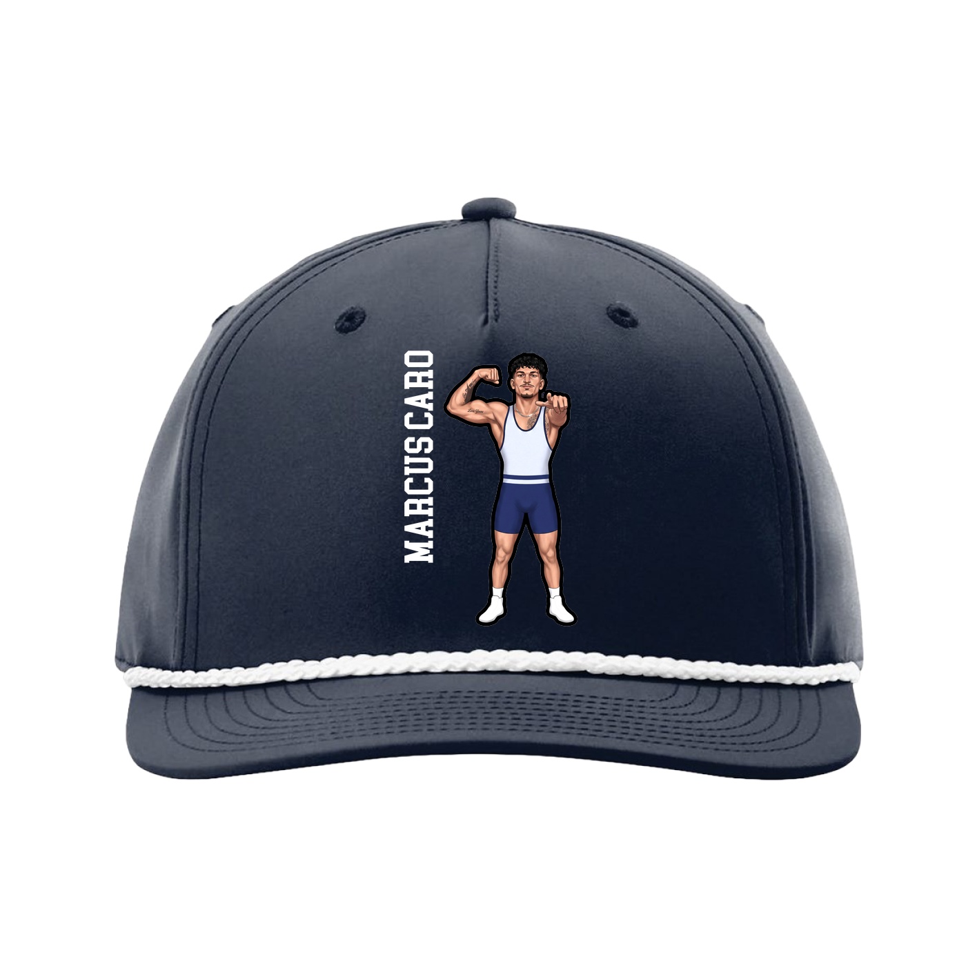 Five-Panel Classic Rope Cap — Name Vertical in Navy
