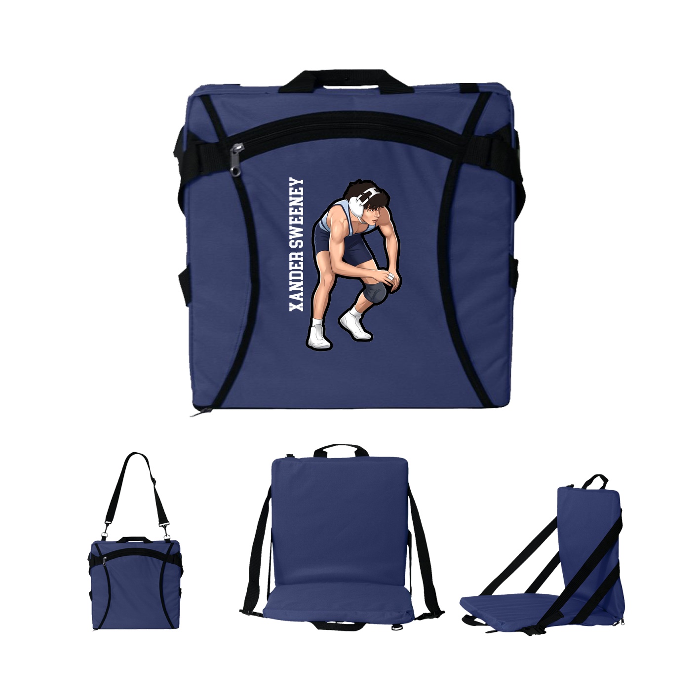 Folding Stadium Seat — Name Vertical in Navy