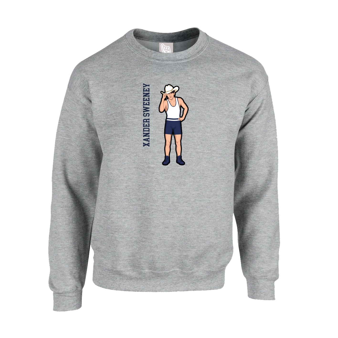 Fleece Crew — Name Vertical in Grey
