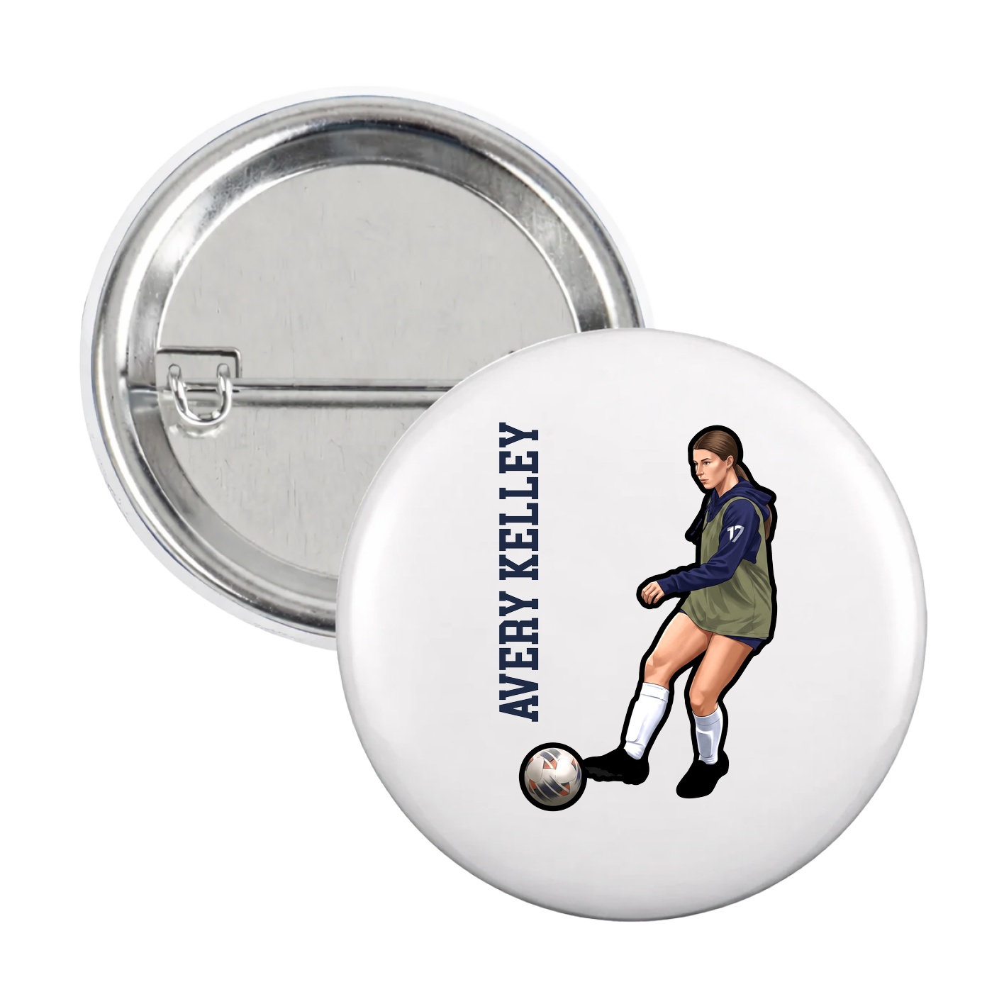 Game Day Button — Name Vertical in White
