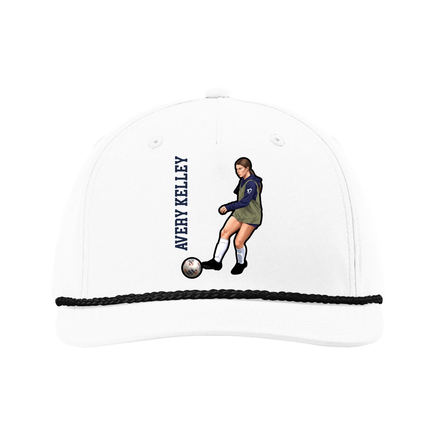 Five-Panel Classic Rope Cap — Name Vertical in White