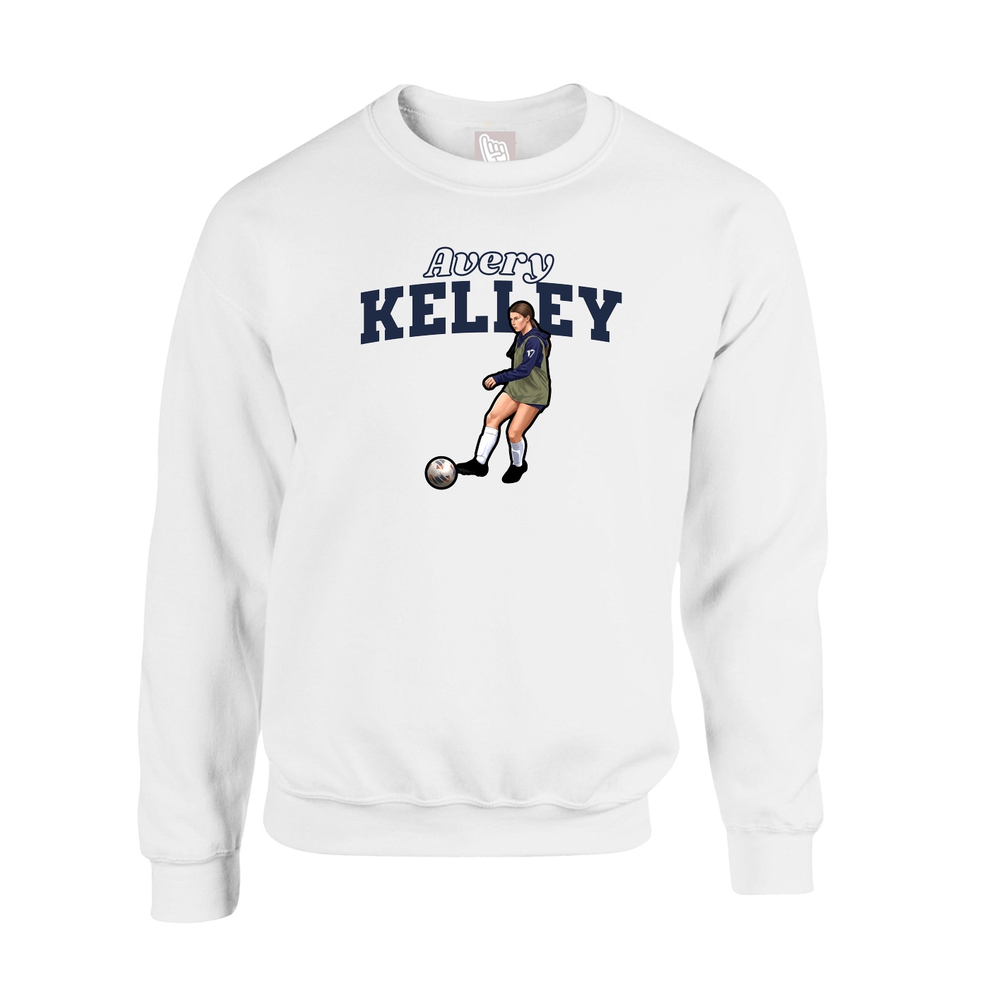 Fleece Crew — Name Arch in White