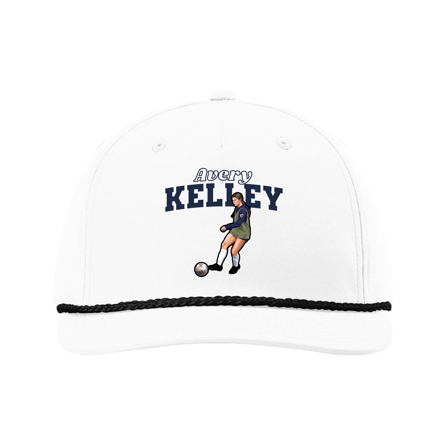 Five-Panel Classic Rope Cap — Name Arch in White