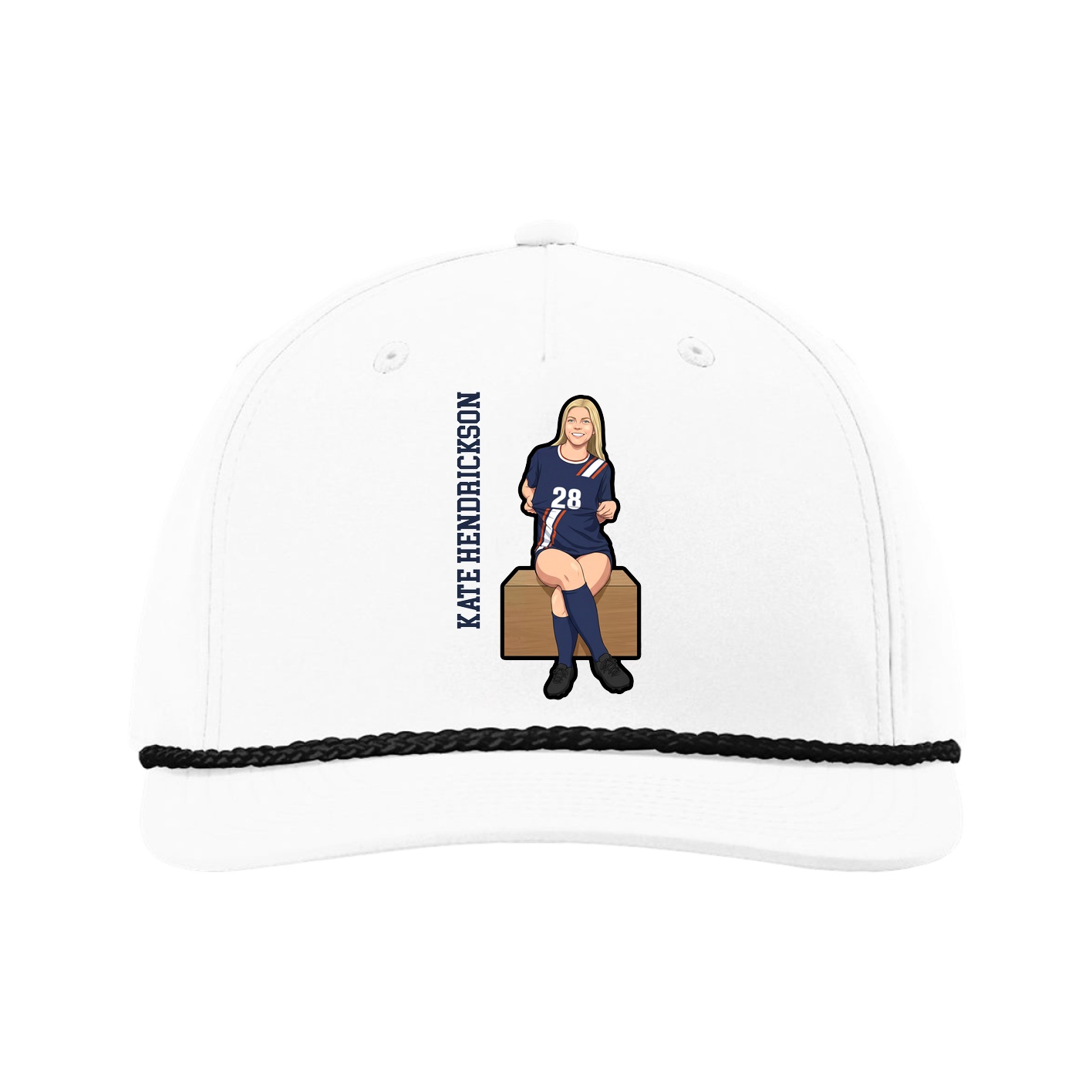 Five-Panel Classic Rope Cap — Name Vertical in White