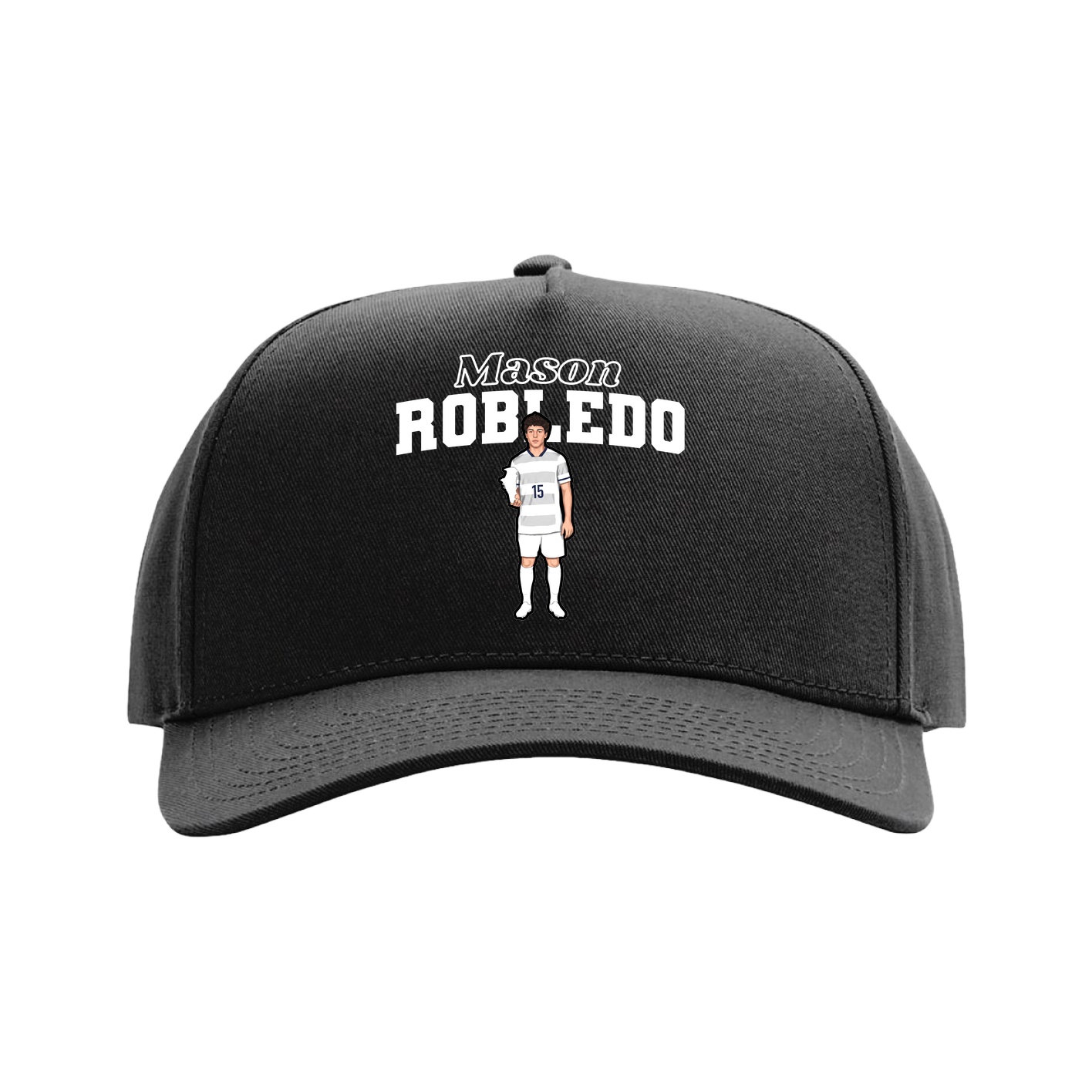 Full Fabric Five-Panel Champ Cap — Name Arch in Black