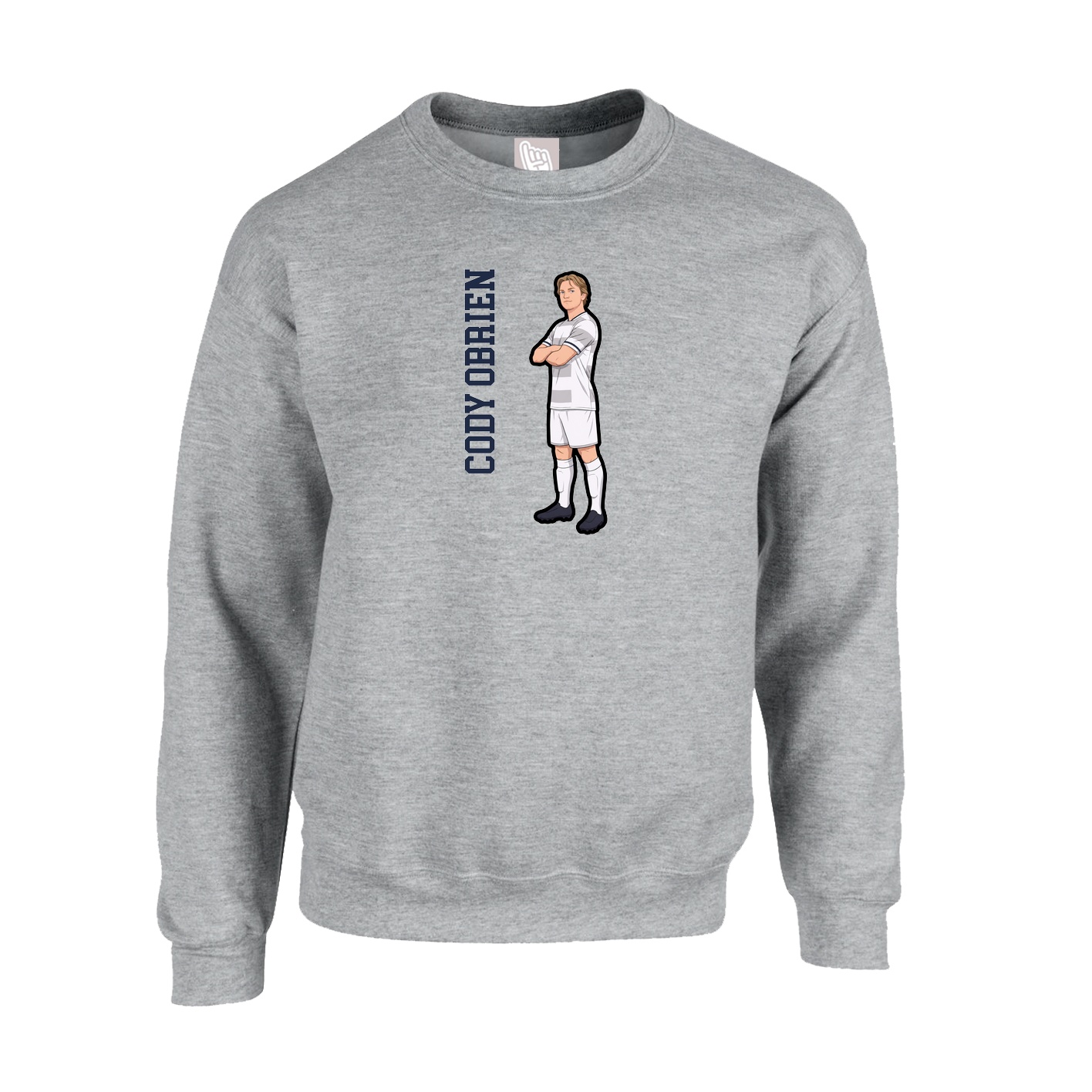 Fleece Crew — Name Vertical in Grey