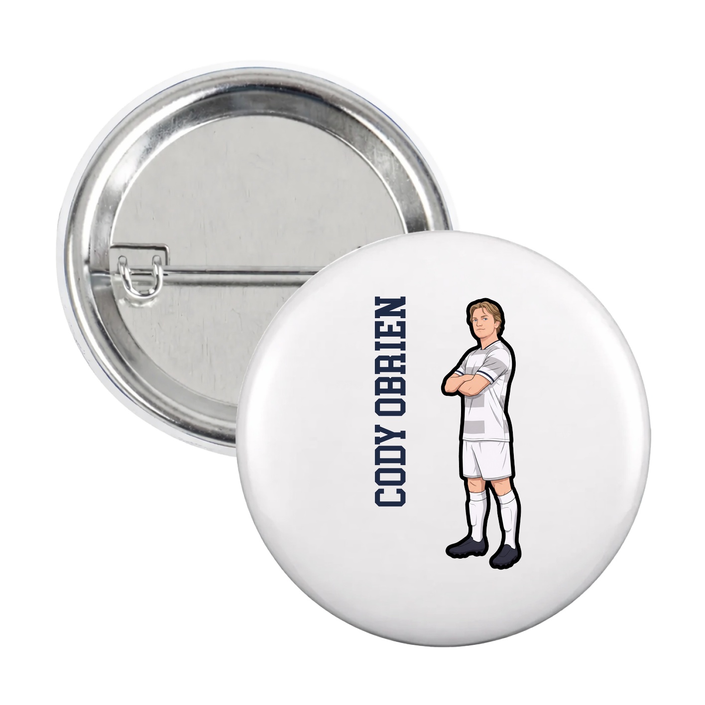 Game Day Button — Name Vertical in White