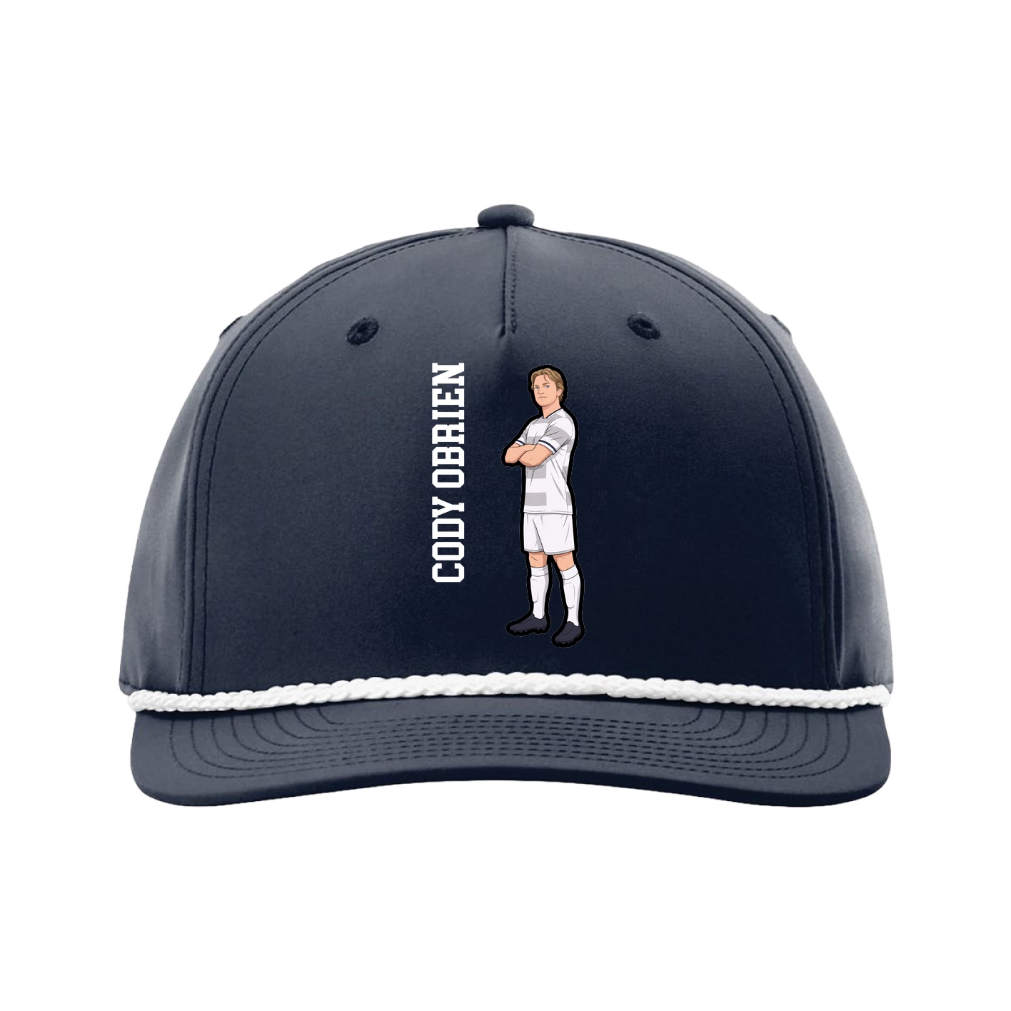 Five-Panel Classic Rope Cap — Name Vertical in Navy