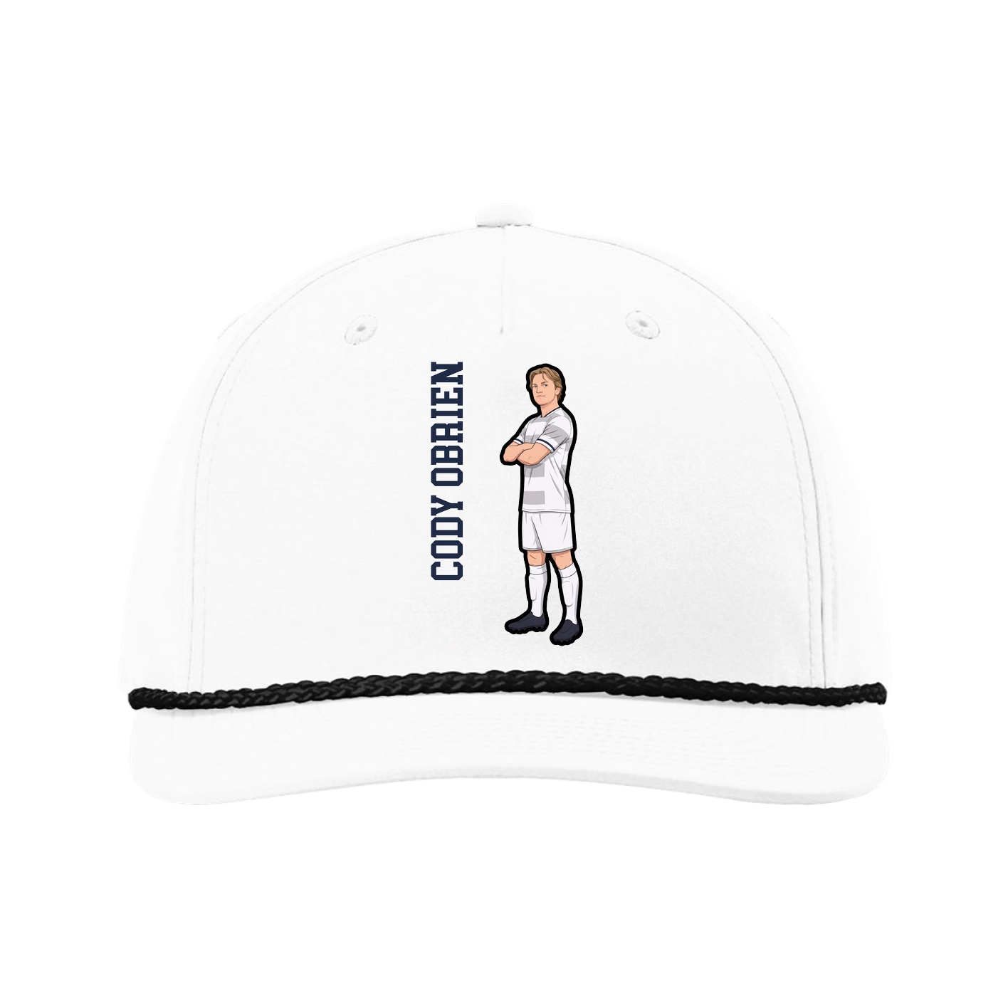 Five-Panel Classic Rope Cap — Name Vertical in White