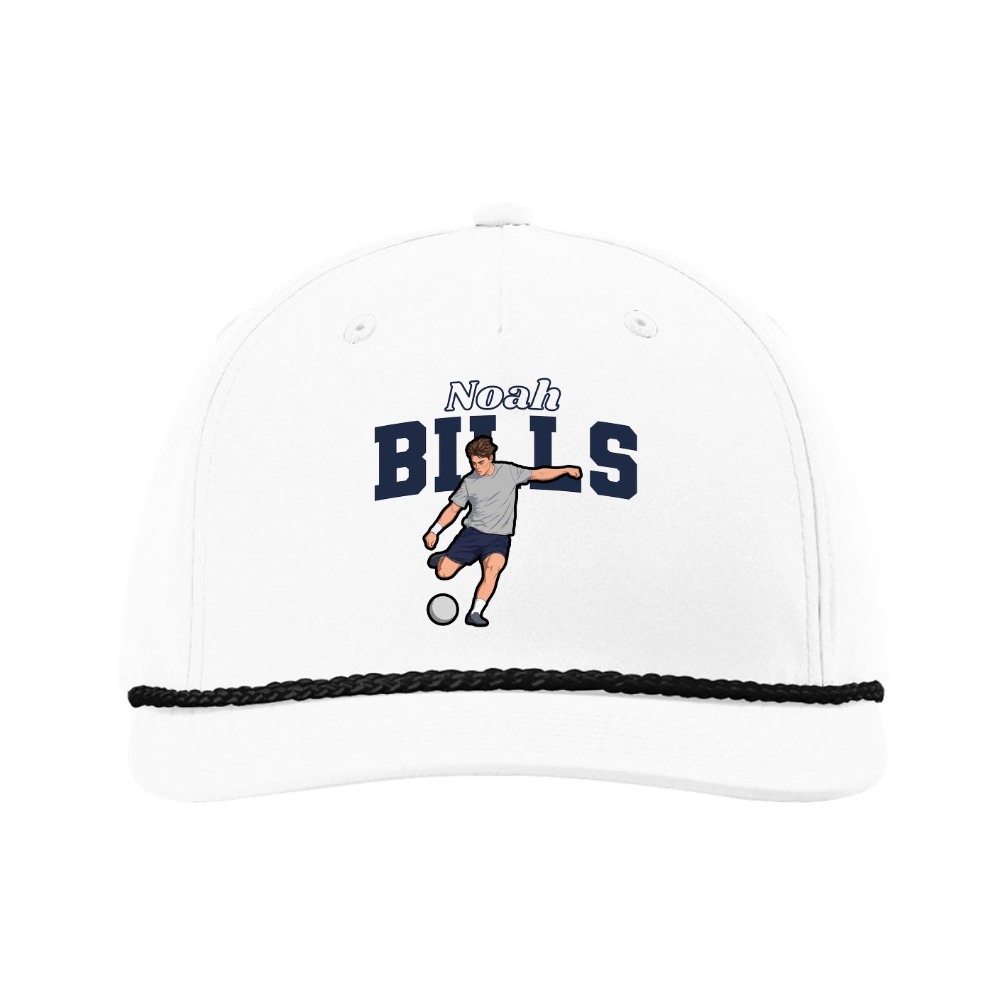 Five-Panel Classic Rope Cap — Name Arch in White