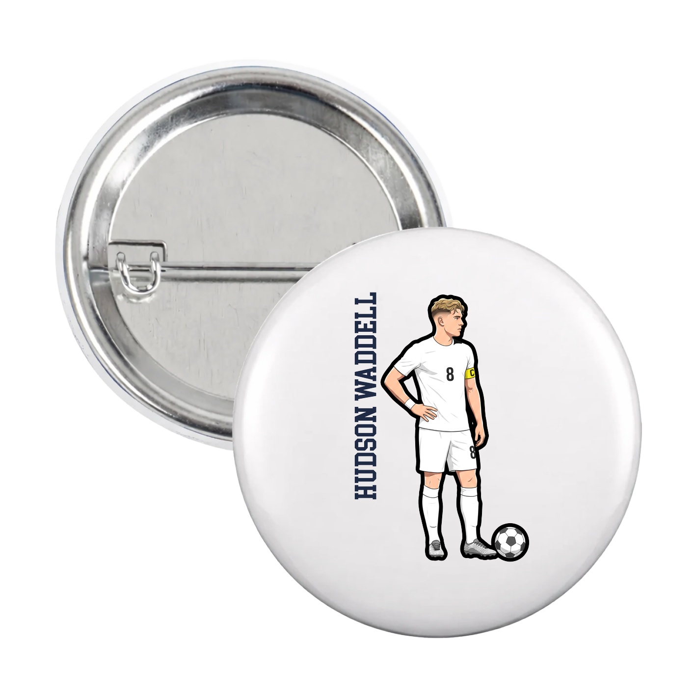 Game Day Button — Name Vertical in White