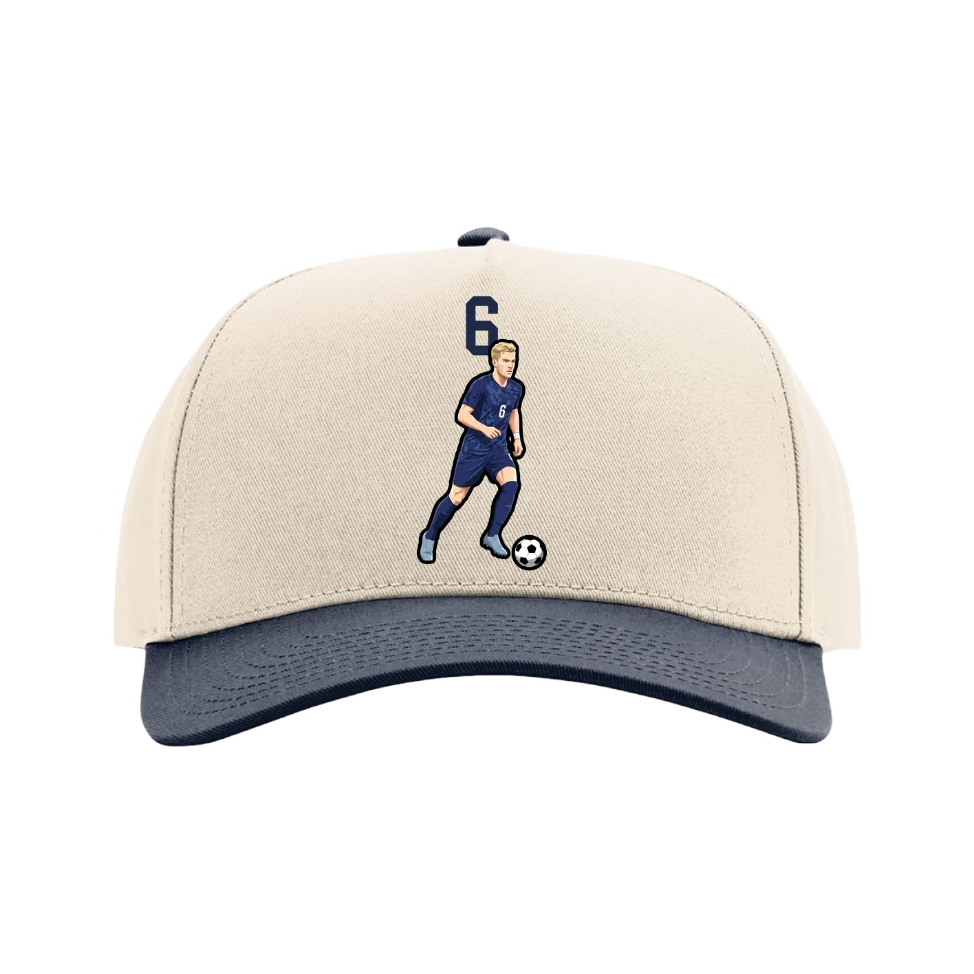 Full Fabric Five-Panel Champ Cap — Number Top in Cream/Navy