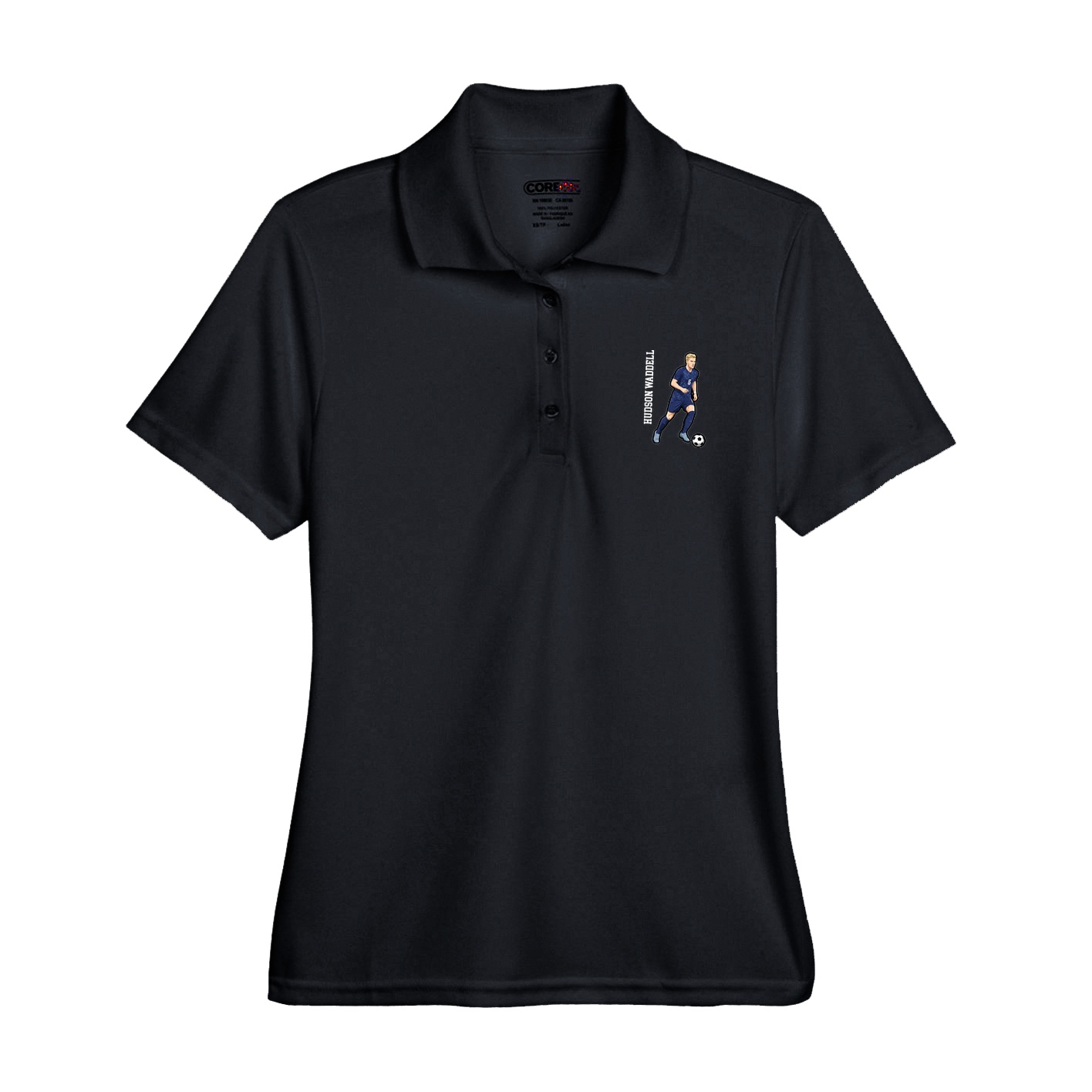 Womens Performance Polo — Name Vertical in Black