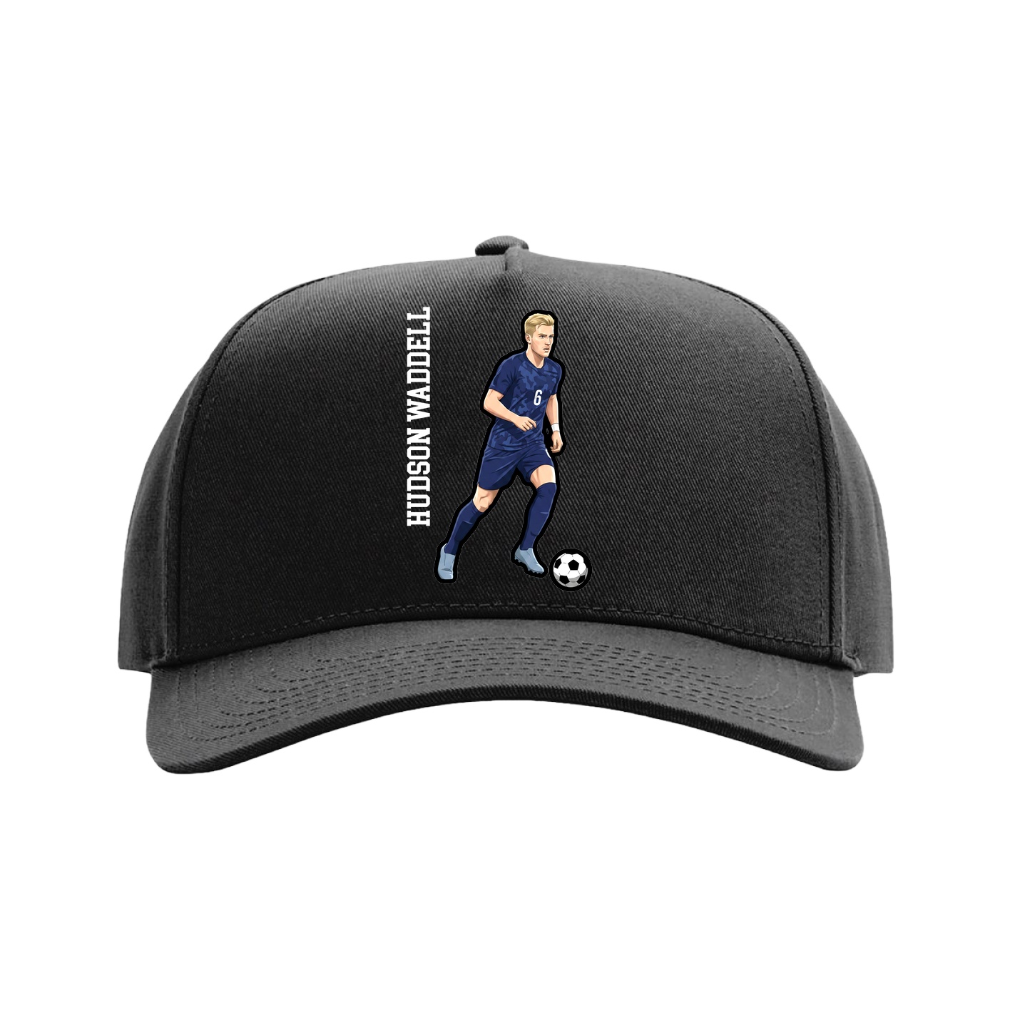 Full Fabric Five-Panel Champ Cap — Name Vertical in Black