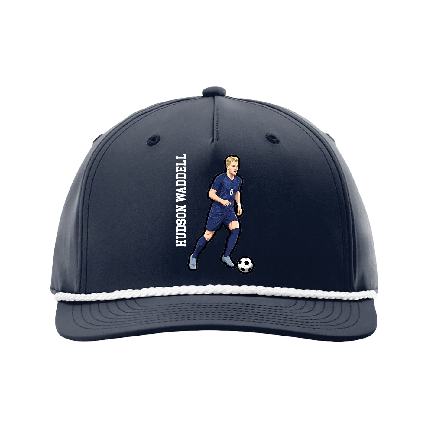 Five-Panel Classic Rope Cap — Name Vertical in Navy
