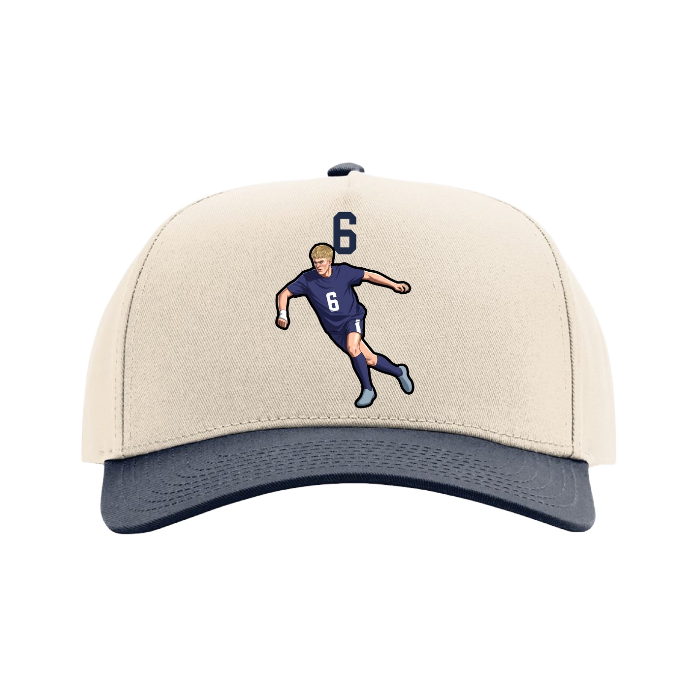 Full Fabric Five-Panel Champ Cap — Number Top in Cream/Navy