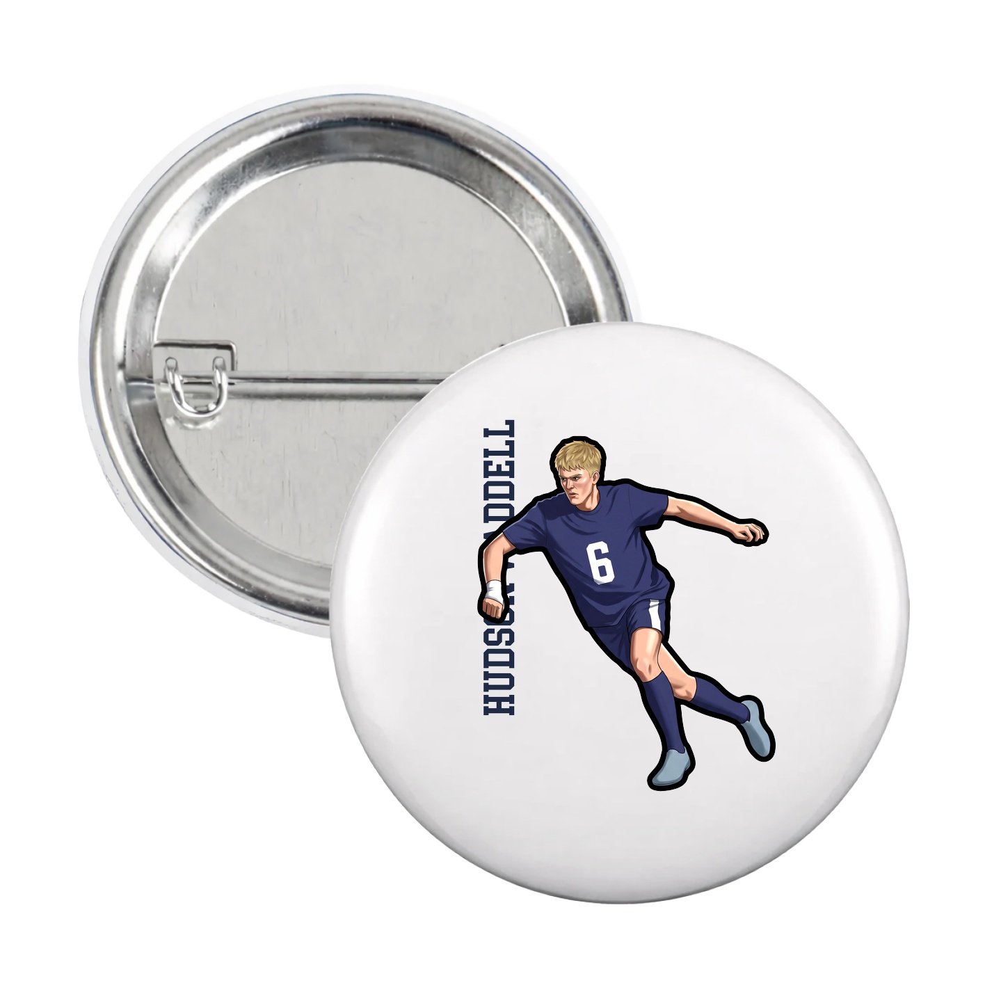Game Day Button — Name Vertical in White