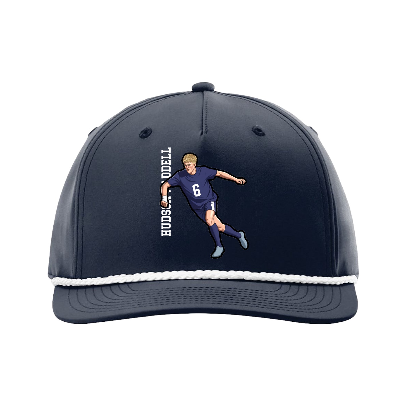 Five-Panel Classic Rope Cap — Name Vertical in Navy