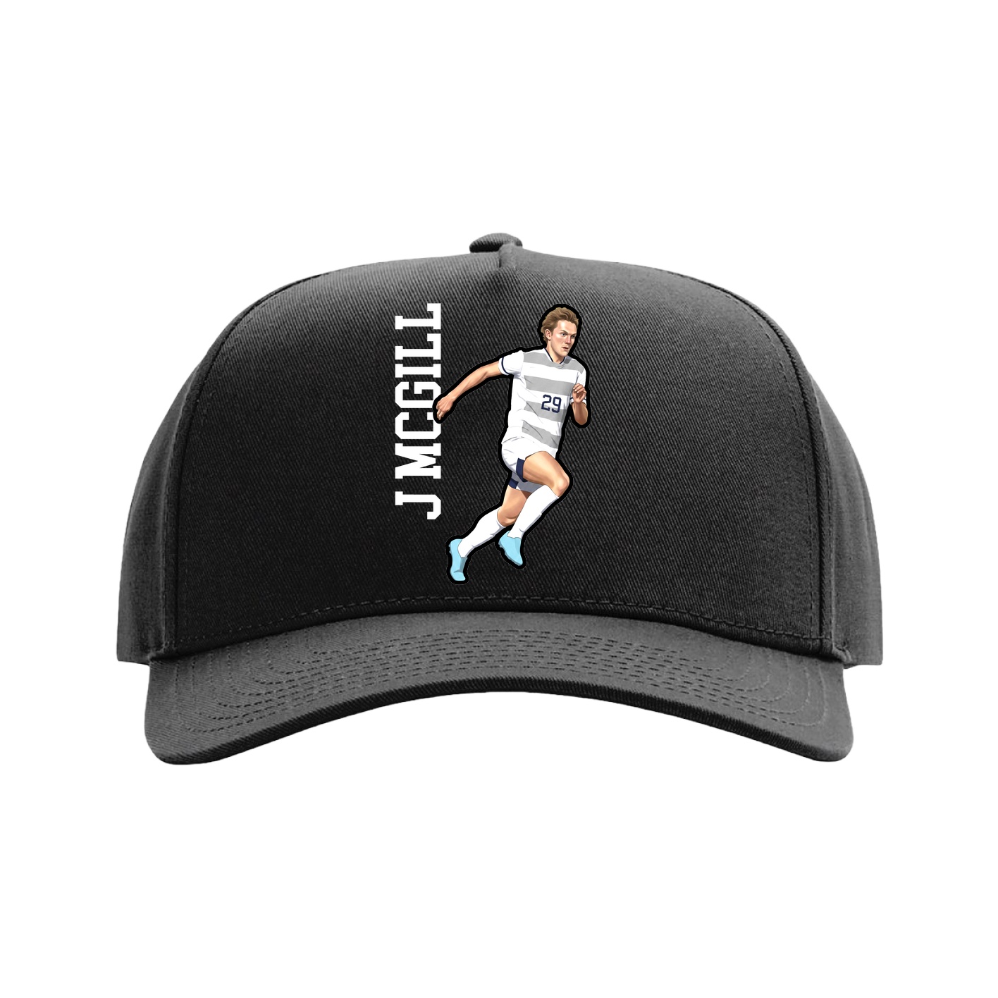 Full Fabric Five-Panel Champ Cap — Name Vertical in Black