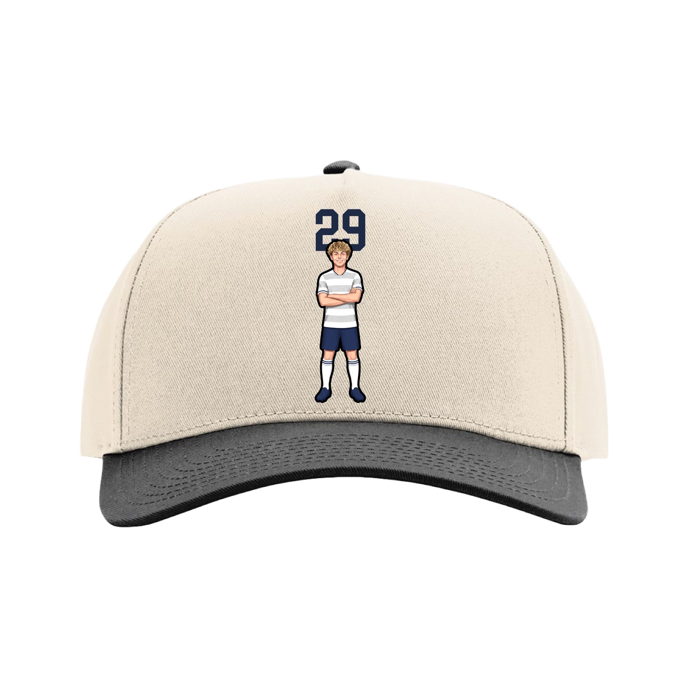Full Fabric Five-Panel Champ Cap — Number Top in Cream/Black