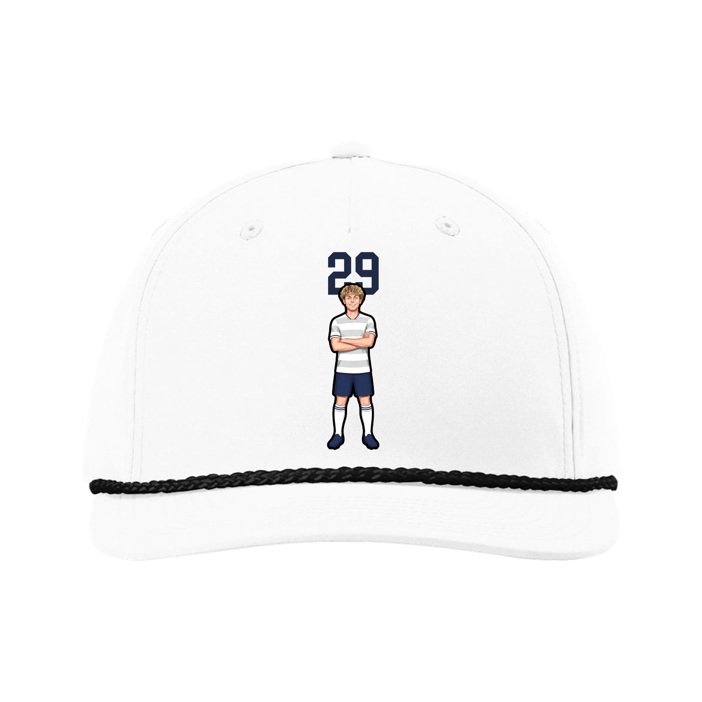 Five-Panel Classic Rope Cap — Number Top in White