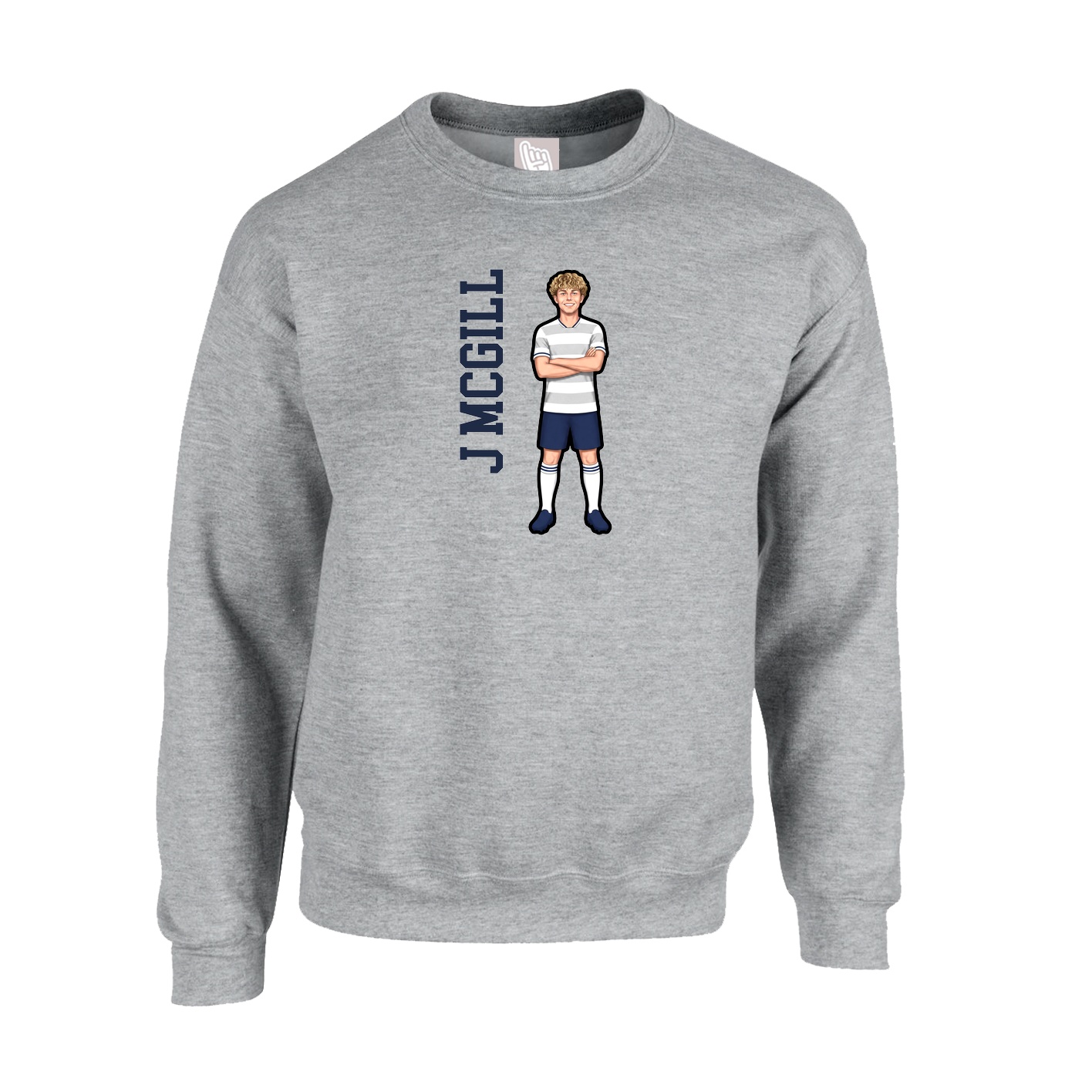 Fleece Crew — Name Vertical in Grey